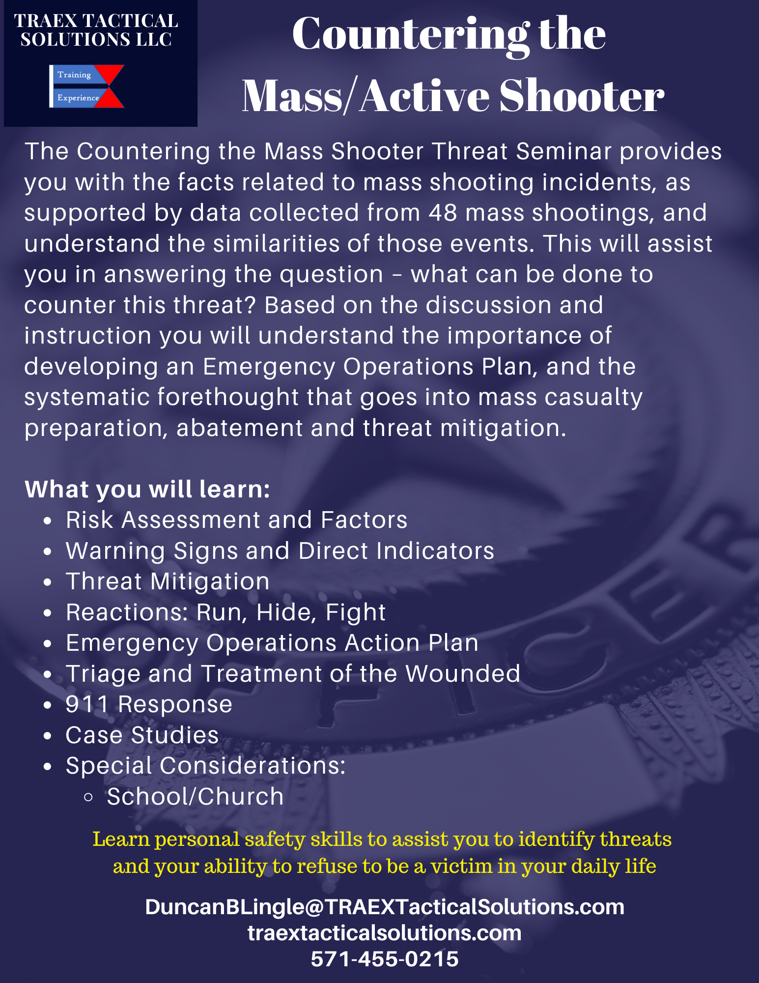 Uscca Countering The Mass Active Shooter Traex Tactical Solutions Llc